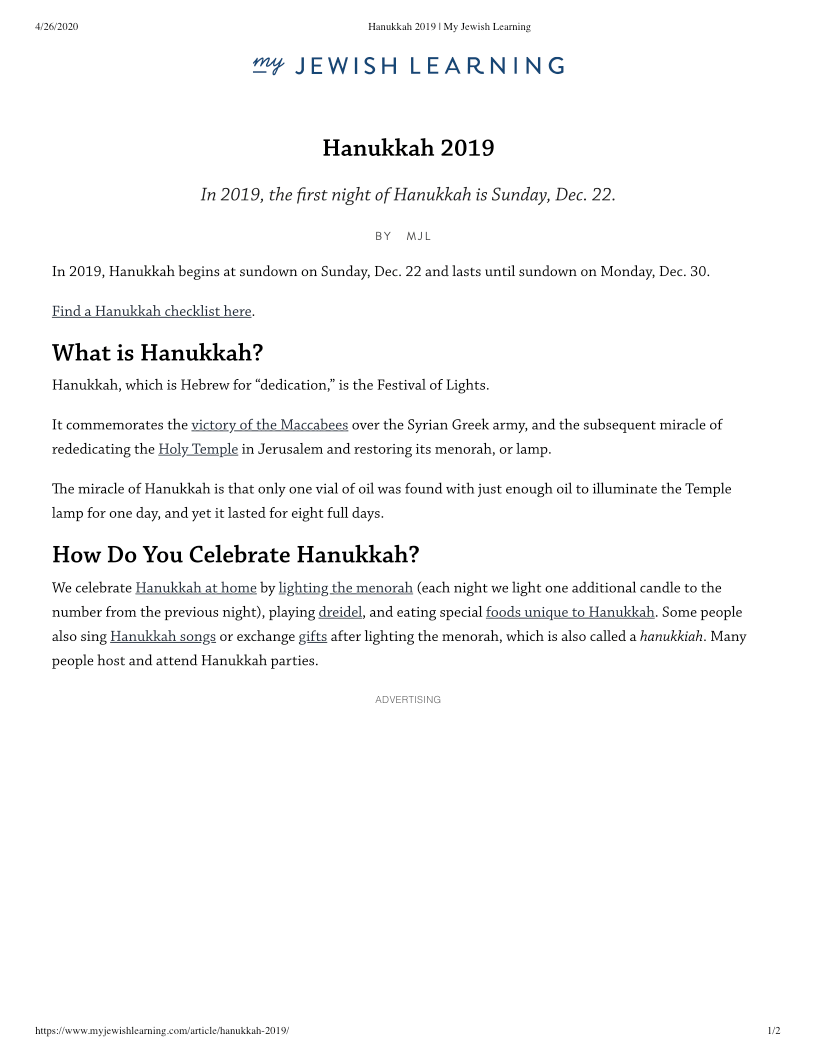 Hanukkah 2019 My Jewish Learning