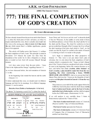 A0002 777 The Final Completion of God's Creation